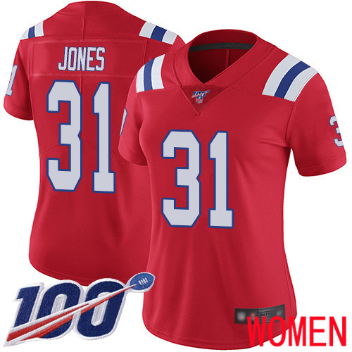 New England Patriots Football 31 100th Limited Red Women Jonathan Jones Alternate NFL Jersey